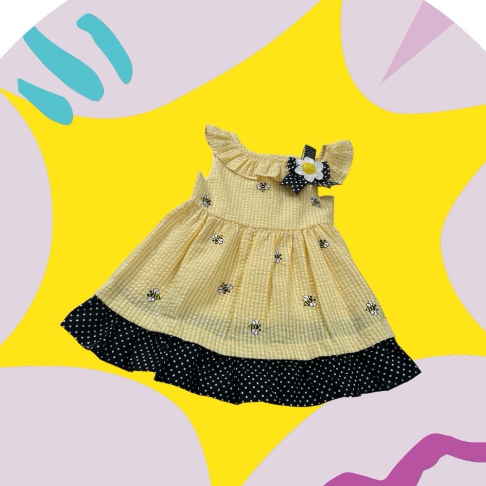 Counting Daisy 2 T - Seersucker Yellow & White Dress ~ summertime